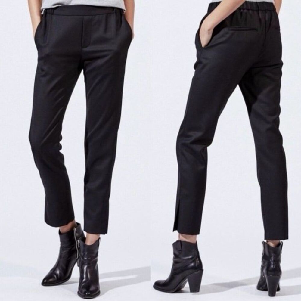 Nili Lotan Chelsea 100% Virgin Wool Split Hem Dress Pants Black Size Medium